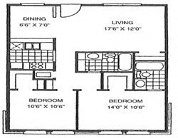 Floor plan for 2 beds, 2 baths, 884 sqft